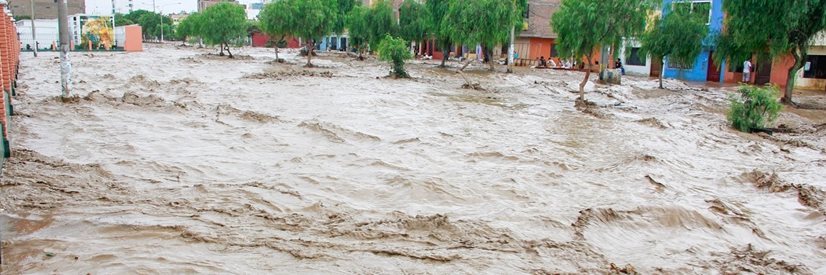 Tsunami sweeping through residential area